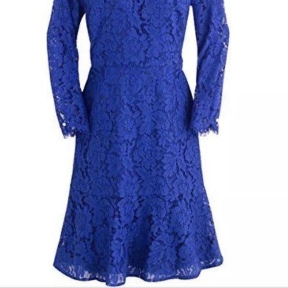 J. Crew Cobalt Blue Lace A-Line Long Sleeve Dress - Picture 2 of 7